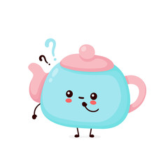 Cute happy smiling teapot with question marks