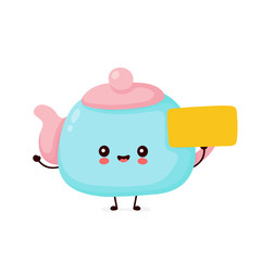 Cute happy smiling teapot with empty sign