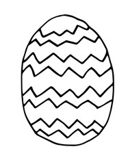 Egg with zigzag pattern, line art, hand drawn illustration.