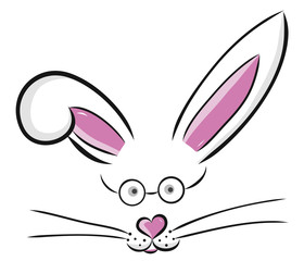 Obraz premium Easter bunny cute vector illustration drawn by hand. Bunny face, ears and tiny muzzle with whiskers isolated on white background