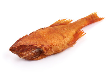 Hot smoked bass fish, isolated on white background