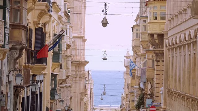 Typical narrow lanes in the historic district of Valletta - travel photography