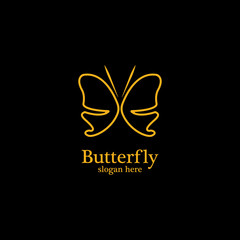 Golden butterfly on black background.logo template for beauty salon,spa salon,etc.