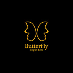Golden butterfly on black background.logo template for beauty salon,spa salon,etc.