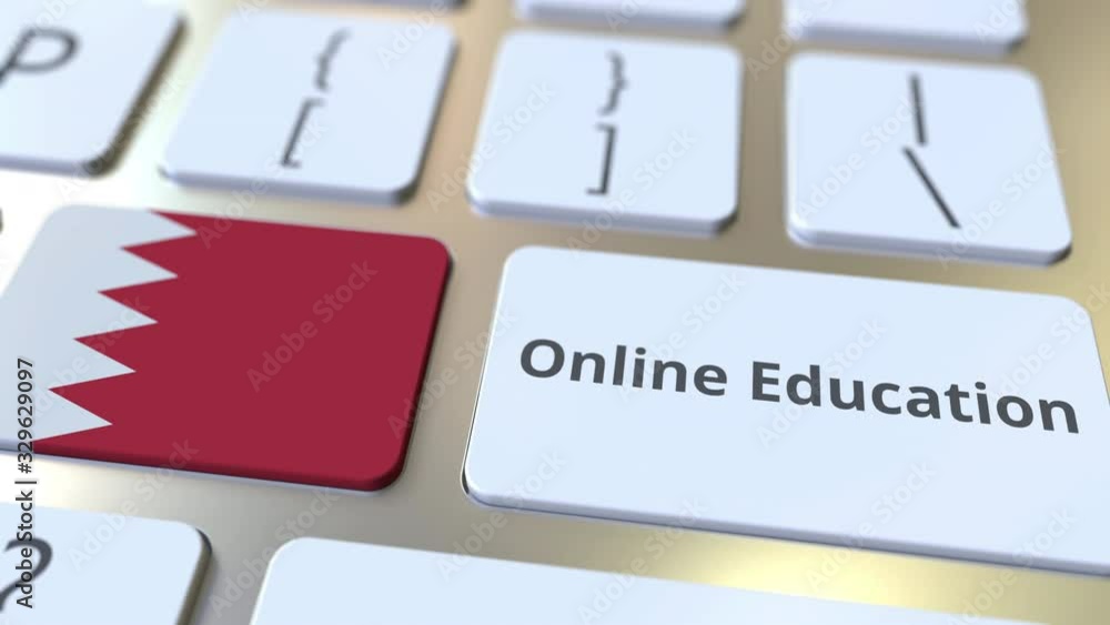 Aufkleber online education text and flag of bahrain on the buttons on the computer keyboard. modern profession