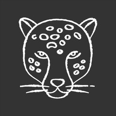 Jaguar chalk white icon on black background. Leopard head. Cheetah. Wild large spotted cat living in South America. Strong aggressive predator. Jungle dweller. Isolated vector illustration © bsd studio