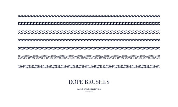 Nautical rope brushes set. Seamless pattern. Yacht style design. Vintage decorative elements. Template for prints, cards, fabrics, covers, menus, banners, posters and placard. Vector illustration. 