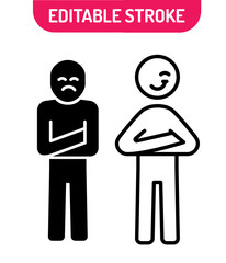Line icons set of stick man optimist and pessimist. Line art of happy and sad stick man. Can use for apps and websites. Vector illustration.