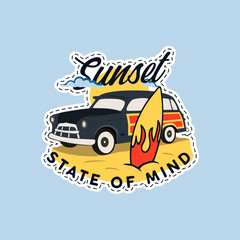 Vintage surf patch logo, mountain badge. Hand drawn sticker design. Summer vacation label. Stock vector