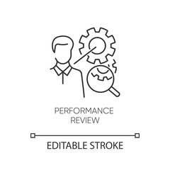 Performance review pixel perfect linear icon. Thin line customizable illustration. Job efficiency assessment contour symbol. Workflow optimization. Vector isolated outline drawing. Editable stroke