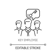 Key employee pixel perfect linear icon. Thin line customizable illustration. Valuable worker, team leader. Human resources management contour symbol. Vector isolated outline drawing. Editable stroke