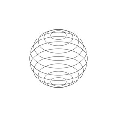 Wireframe earth grid mesh objects. Network line, HUD design sphere. Abstract 3d icons set. Isolated on white background