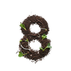 Figures isolated on a white background. A stencil in the shape of a figure is created using earth...