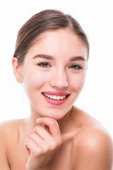 Obraz premium Cheerful teen girl beauty face happy smiling and looking at camera isolated on white background