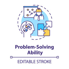Problem solving ability concept icon. Analytical mind. Creative thinking. Finding solution to challenge idea thin line illustration. Vector isolated outline RGB color drawing. Editable stroke