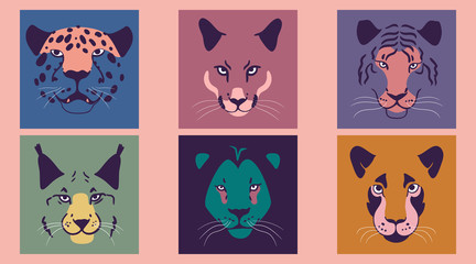 Obraz premium Set of various wild animal faces. All elements are isolated.