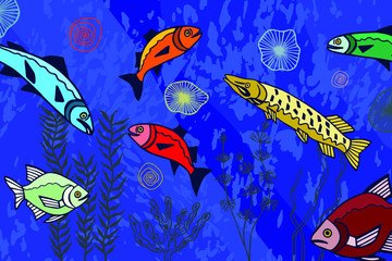 seabed, algae and fish. eps10 vector stock illustration