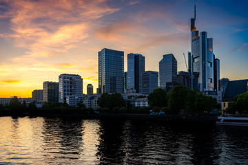 Fototapeta na wymiar Skyline of Frankfurt at the Main river during sunset