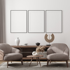 Mockup poster in modern living room interior background, 3D render © artjafara