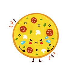 Cute sad cry pizza. Vector flat 