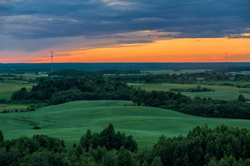 Beautiful summer sunset view from Satrija castle mound in Lithuania
