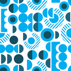 Fat geometry vintage seamless patern in blue shades. Vector background.