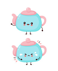 Cute happy smiling and sad cry teapot