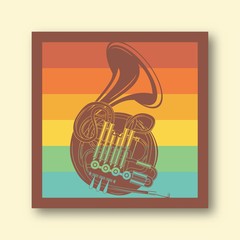 Vector illustration of retro poster style with French horn