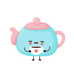 Obraz na płótnie Canvas Cute happy smiling teapot hold mug with heart