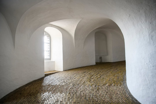 Interior of the Rundetaarn, or the Round Tower in Copenhagen, Denmark. February 2020