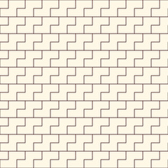 Outline seamless pattern with simple geometric ornament. Repeated puzzle mosaic abstract background.