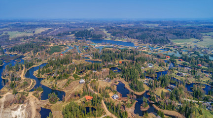 Aerial view of Amatciems ecological village, Latvia - landscaped nature area for rich people