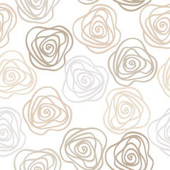 Vector seamless pattern with contour lines abstract flowers, pastel background