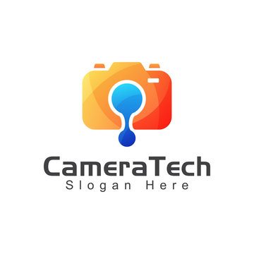 modern camera technology gradient logo design vector template