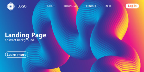 Landing page. Flow shape. Fluid background. Vector