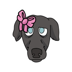 Cute cartoon greyhound puppy with pink bow face vector clipart. Pedigree kennel racing hound for dog lovers. Purebred domestic pooch for pet parlor illustration. Isolated fast canine puppy. EPS 10. 