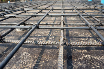 Reinforcement metal framework for concrete pouring. Pouring of cement concrete and iron flooring