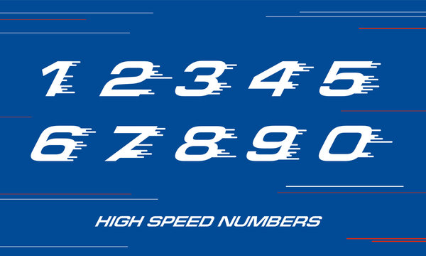 Speed Sport Numbers Set Logo Design Template. Vector Sport Style Typeface For Sportswear, Sports Club, App Icon, Corporate Identity, Labels Or Posters. Eps 10 Illustration