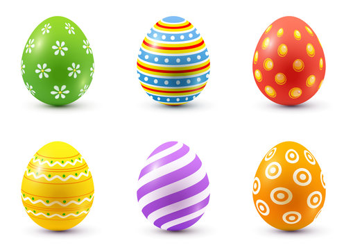 Set of painted easter eggs. Isolated over white background. Vector illustration.