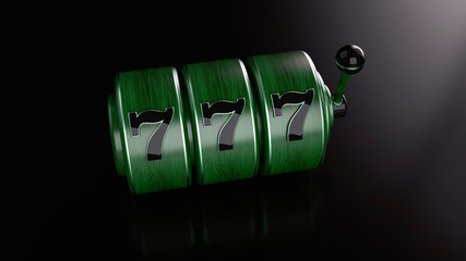 Green Wooden Slot Machine Isolated On The Black Background - 3D Illustration