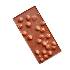 chocolate bar hazelnuts and almonds (delicious sweet dessert snack) menu concept. background. top...