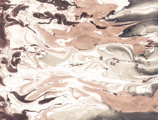 White Creative Gouache Drops, Interior Background . Old Colored Dyed Cloth, Fluid Acrylic Mix, Chocolate Beige Watercolor . Retro Textured Ink Drawing