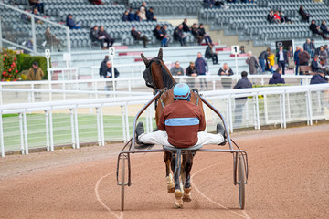 sulky devant la tribune du champ de courses