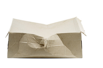 Damaged cardboard box isolated on white