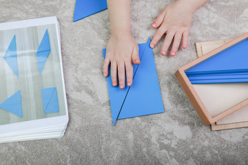 montessori material sensory blue triangles