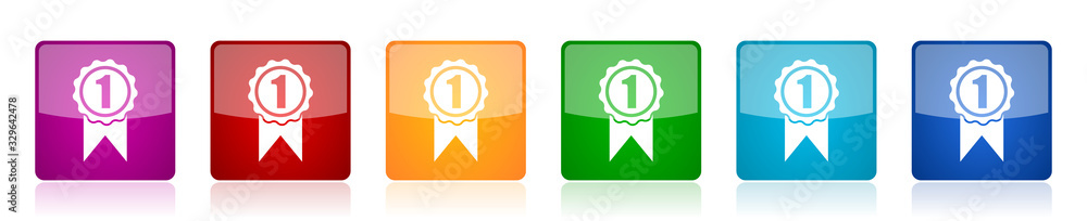 Aufkleber Victory icon set, first, winner colorful square glossy vector illustrations in 6 options for web design and mobile applications