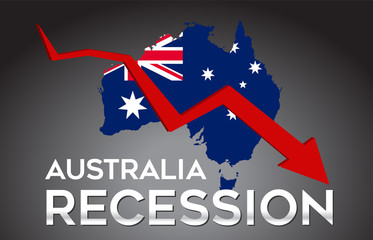 Map of Australia Recession Economic Crisis Creative Concept with Economic Crash Arrow.