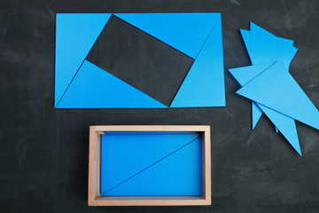 montessori material sensory blue triangles