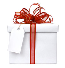 white gift with blank  tag