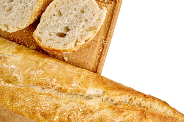 French lunch, breakfast baguette, Fresh natural French baguette, natural wooden cutting board,...